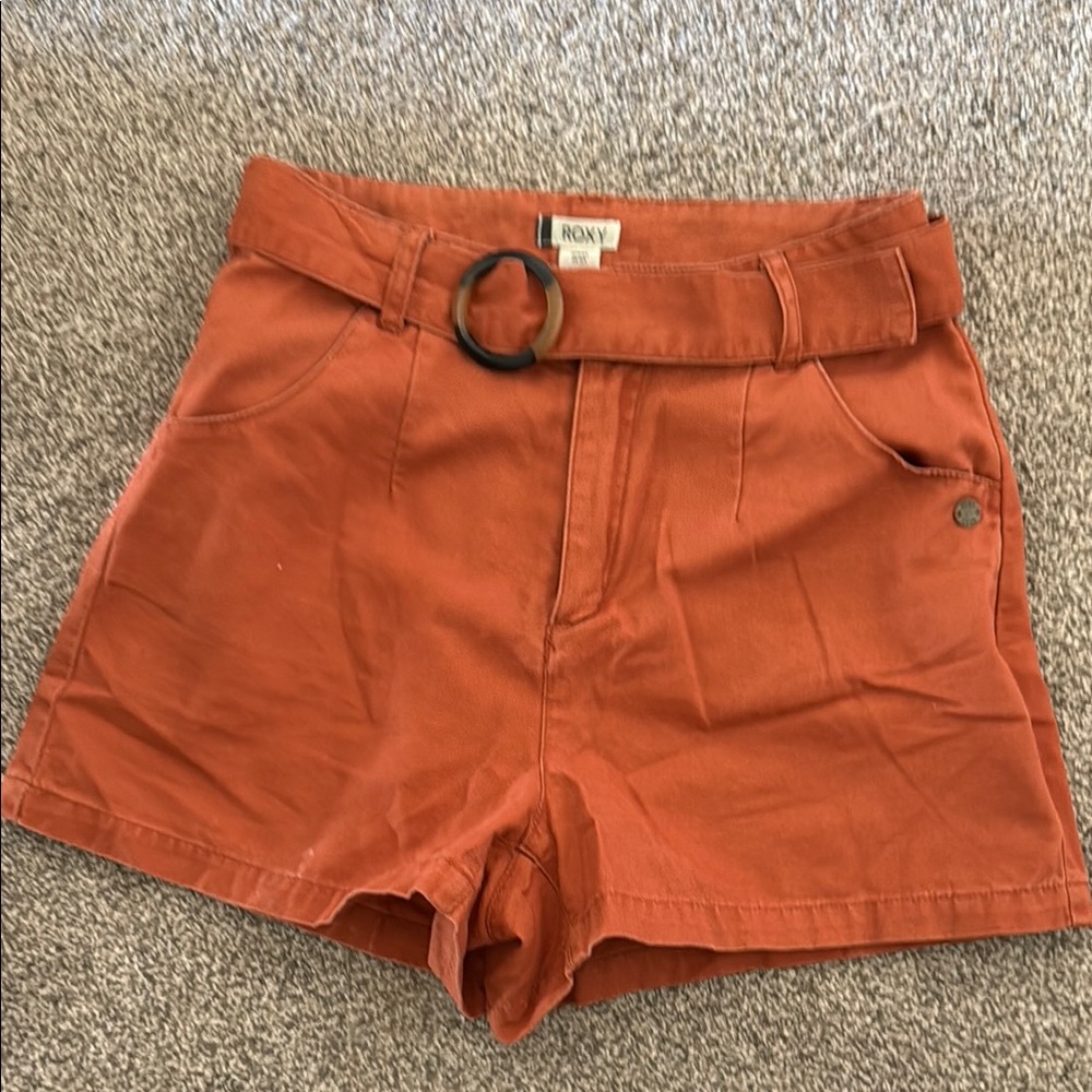 Roxy Orange High Waist Belted Shorts